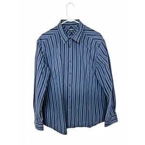 LIZ CLAIBORNE Men's 80's 2-Ply Blue/Green Striped Button Down Shirt Sz XZ